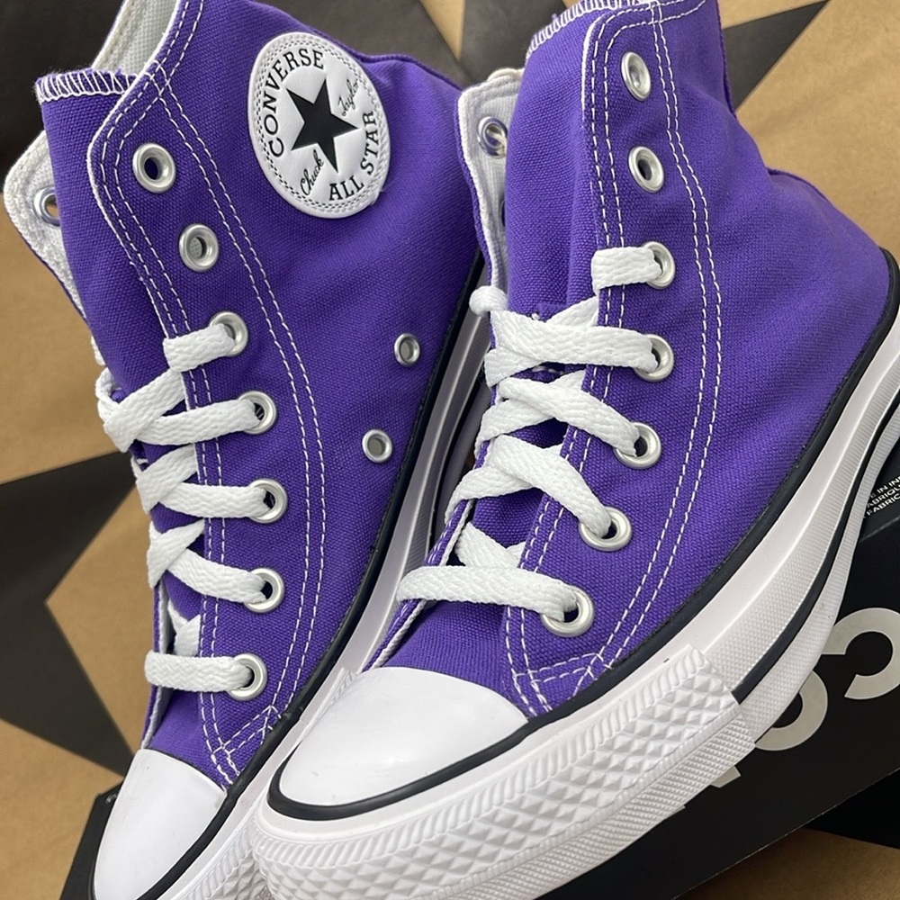 Converse WMNS All Star Purple Canvas Sneakers Hi Top Sneakers 137833F - Picture 7 of 16